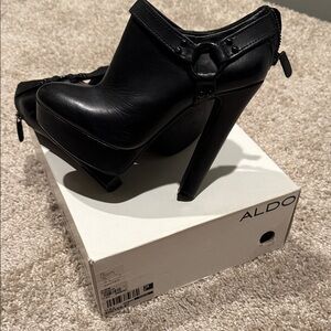 Aldo Sleek Black Heeled Boots